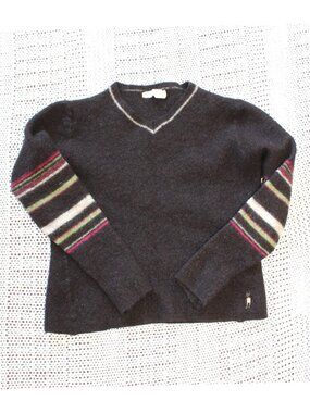 Smartwool Kids Sweater 100% Merino Wool Size L Brown V-neck Winter Warm Cozy
